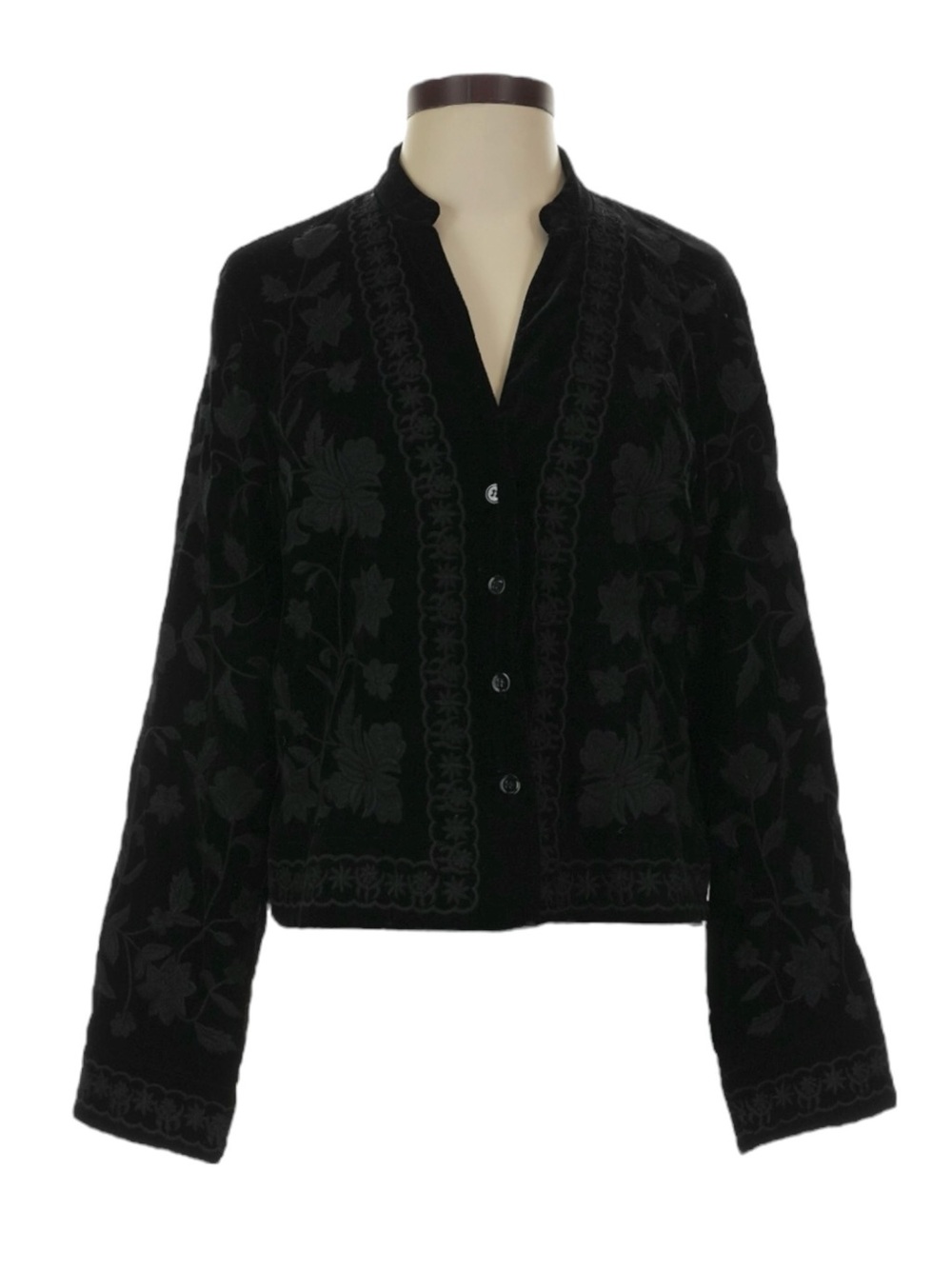 NWT Zara Black Velvet Floral Embroidered Jacket Blazer S Button Front